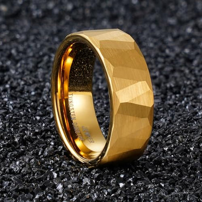 2/4/6/8mm Black/silver/gold Tungsten Rings for Men Womens Couple Fashion Jewelry Promise Engagement Wedding Band Hammered Inner ring inlaid with olive wood Carbide Polished Edge Comfort Fit - color: 8MM gold