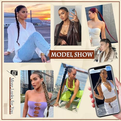 Long Braid Ponytail Extension with Hair Tie Straight Sleek Wrap Around Hair Extensions Braid Pony Tail Fluffy Natural Synthetic Hairpieces for Women Daily Wear,26 inch-Brown Auburn - color: Brown Auburn, size: 26 Inch (Pack of 1)