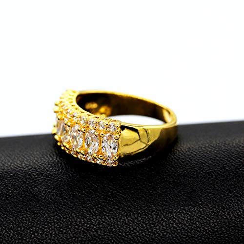 Uloveido Beautiful Women's 7 Stones Wedding Band Oval Cubic Zirconia Engagement Anniversary Rings J501 - color: Gold-White