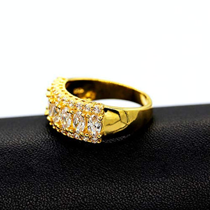 Uloveido Beautiful Women's 7 Stones Wedding Band Oval Cubic Zirconia Engagement Anniversary Rings J501 - color: Gold-White