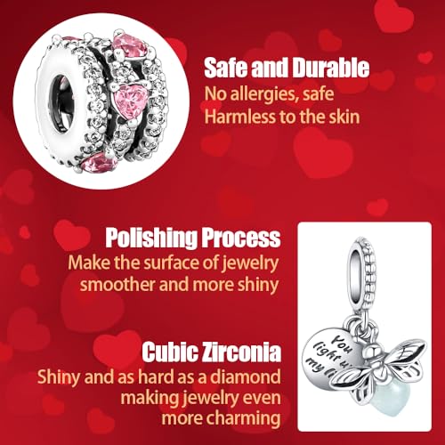 10 Pack Silver Bead Charms Compatible with Charms Bracelet Necklace, Silver Charms for Bracelets for Women, the Pendant Dangle Beads with Cubic Zirconias Are the Perfect Jewelry Gift for Women, Ideal for Christmas, Birthdays, Mother's Day, and Valentine's