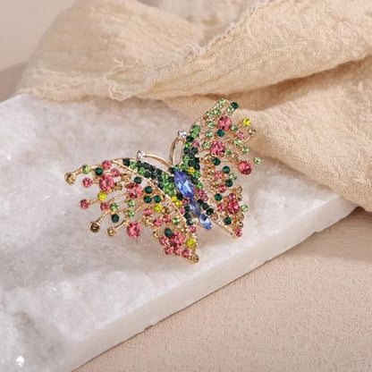 Jumwrit Boho Big Crystal Butterfly Ring Sparkling Rhinestone Knuckle Ring Statement Wrap Vintage Finger Ring Adjustable Open Band Ring Wedding Party Cocktail Jewelry for Women