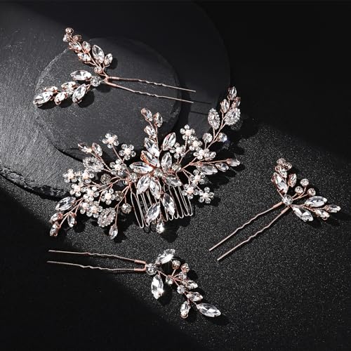Bridal Hair Accessories Set: Rose Gold Wedding Headpiece, Hair Piece for Brides - color: Rose Gold