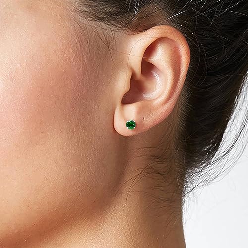 Screw Back Sterling Silver Cubic Zirconia Earrings Studs 3 MM - color: Green