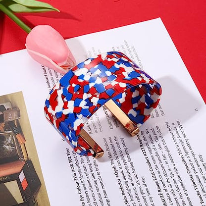 FAERLIIRY Cuff Bracelet for Women Acrylic Resin Bracelets Statement Bangle Bracelet Adjustable Bracelet Wide Chunky Bracelets for Women - color: Red White Blue