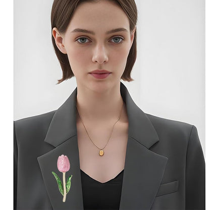 Rhinestone Tulip Brooch Pin for Women Fashion Elegant Botanical Flower Vintage Brooch Lapel Pin Delicate Pink Tulip brooch Wedding Banquet Gift - style: Light pink