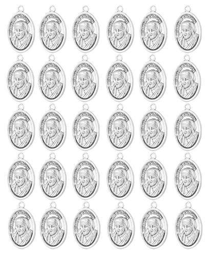 Saint Therese of Lisieux/Saint Mother Teresa of Calcutta/Divine Mercy Jesus/Mater Dolorosa Patron Saint Medal Charm Pendant for DIY Rosary Necklace Bracelet Jewelry Making Part - color: 30pcs-Saint Teresa medal