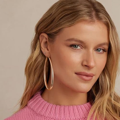 Gacimy Chunky Hoop Earrings for Women, 14K Gold Plated Oval Hoop Earrings with 925 Sterling Silver Post - color: Rose Gold, size: 70mm