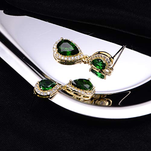 Pave Teardrop Earrings for Wedding Sterling Silver Double Pear Shaped CZ Cubic Zirconia Crystal Rhinestone Birthstone Dangle Earrings Bridal Jewelry for Bride Bridesmaids - color: Graceful Emerald
