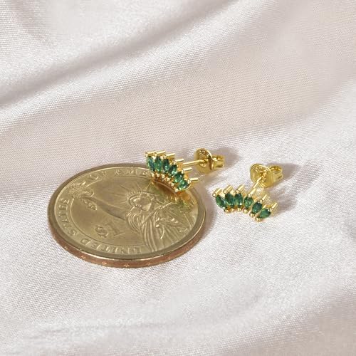 Curved CZ Crawler Ear Climber Cartilage Earrings Helix Conch Tragus Piercing Silver Stud Gold Colorful Cubic Zirconia Jewelry - color: Gold Green CZ