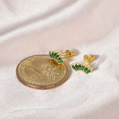 Curved CZ Crawler Ear Climber Cartilage Earrings Helix Conch Tragus Piercing Silver Stud Gold Colorful Cubic Zirconia Jewelry - color: Gold Green CZ