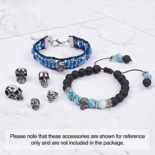 Elecrelive 10Pcs Skull Head Large Hole Beads Skeleton Skull Stainless Steel Spacer Beads 5 Styles Halloween Bracelet Charms for Gothic Bracelets Earrings Jewelry Making - color: Antique Silver-10pcs