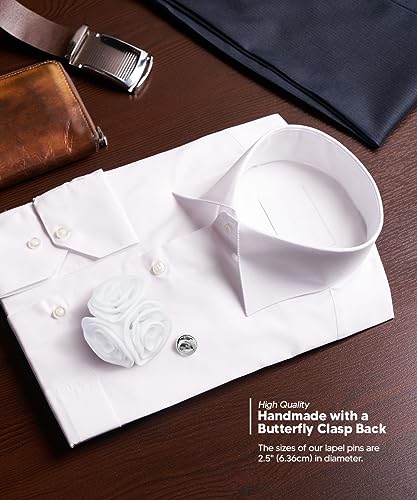 Premium Trio Cluster Flower Lapel Pin - Formal Boutonniere for Men, Flower Brooch Pin - color: White