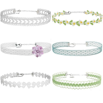 Nova&Aria Chokers Set For Women Heart Choker Necklaces Flower Pendant Velvet Cute Pink Turquoise Blue White Black Choker Necklace Christmas Colorful Lace Chokers - color: White&Green