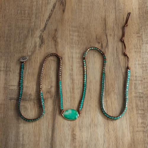 Women Wrap Bracelets Boho Natural Stone Jasper Turquoises Strand Bracelet Jewelry Collection - color: Green Agate