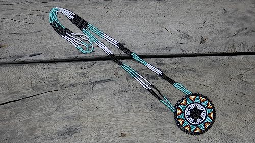 Handmade Native American Style Tribal ethnic Seed Bead Beaded Layered Medallion Necklace - color: Turtle - Turquoise