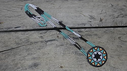 Handmade Native American Style Tribal ethnic Seed Bead Beaded Layered Medallion Necklace - color: Turtle - Turquoise
