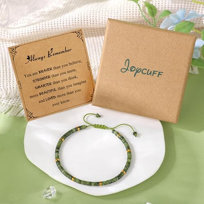 JoycuFF Gifts for Women Inspirational Gifts for Teen Healing Natural Stone Bracelets for Women Friends Sister - style: Always remember-Jade Nephrite
