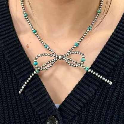 Navajo Pearl Bow Jewelry Set Western Turquoise Necklace Earring for Women Cowgirl Western Jewelry - style: Style-B