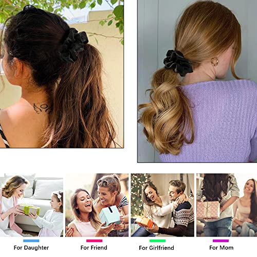 Ivyu Black Silk Satin Scrunchies - Pack of 6, 8 Pieces (2 Free) - Hair Elastics Bands - Ponytail Holder - Women & Girls - color: Dark Black