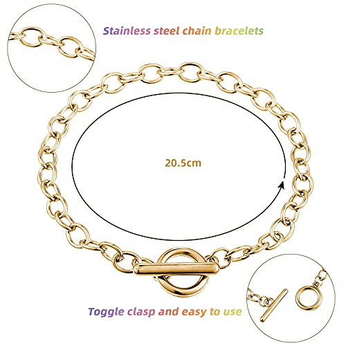 Hicarer 24 Pieces Bracelet Chains Bulk with Ot Toggle Clasp Alloy Link Chains DIY Jewelry Making Bracelets for Women DIY Jewelry Valentine's Crafts Supplies(Gold, Silver and Rose Gold) - color: Gold, Silver and Rose Gold