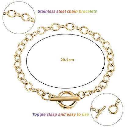 Hicarer 24 Pieces Bracelet Chains Bulk with Ot Toggle Clasp Alloy Link Chains DIY Jewelry Making Bracelets for Women DIY Jewelry Valentine's Crafts Supplies(Gold, Silver and Rose Gold) - color: Gold, Silver and Rose Gold