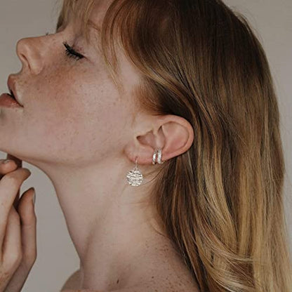 Gold Earrings 14k Gold Plated Hoop Earrings Dainty Pearl hoop Disc Coin Bead Starfish Teardrop Circle Dangle Drop Earrings for Women Hypoallergenic Jewelry Gifts - color: Hammered Disc-Silver