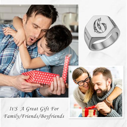Custom Signet Ring for Men Personalized Initial Ring Custom Mens Rings Engraved Ring Customized Memorial Graduation Gifts for Father Husband Boyfriend Friends - color: Hexagon Silver