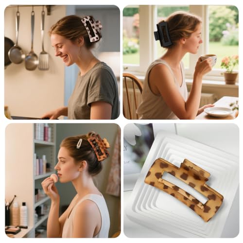 Hair Clips for Women, Flat Hair Clips, 8 pcs, 2style - Matte Leopard | 4.3 Inch Large Square Hair Claw Clips & Flat Hair Clips, Thick & Thin Hair, Hair Accessories for Women, Strong Hold Non-Slip - color: Matte Leopard
