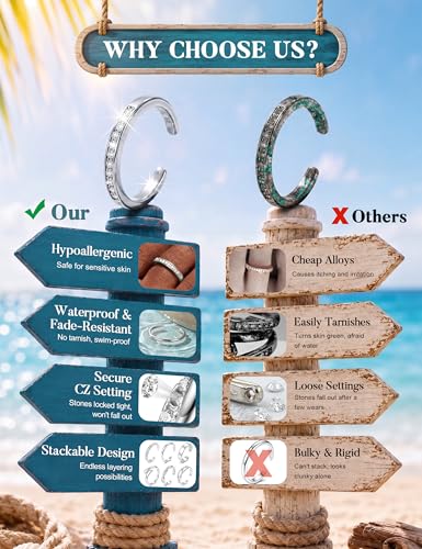 Subiceto 6 Pcs 14K Gold Filled Toe Rings for Women Non Tarnish Dainty Open Adjustable Toe Ring Set Stackable Cz Hypoallergenic Beach Summer Foot Jewelry for Women - color: wide silver