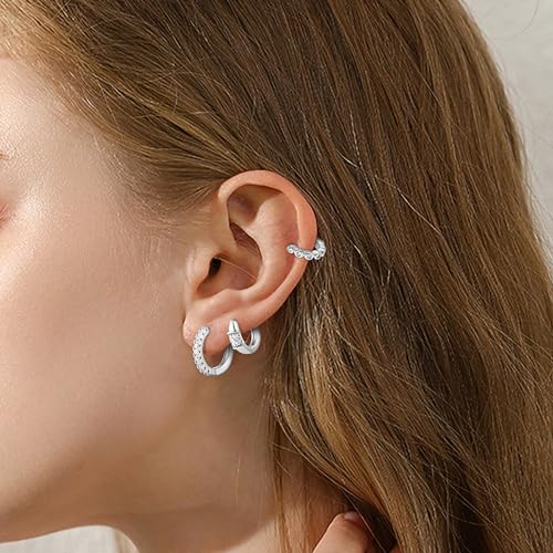 Wgoud Small Gold Hoop Earrings Set for Women, 6 Pairs 14K Gold Plated Hypoallergenic Lightweight Huggie Hoops Earrings, Trendy Cartilage Cubic Zirconia Earrings for Women Gifts. - color: A-Silver