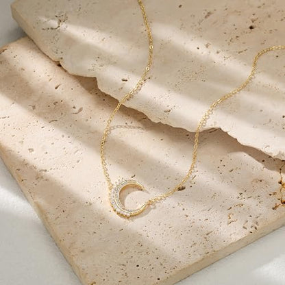 CHESKY Layered Necklaces for Women Trendy, Dainty 14k Gold Plated Pendant Necklace Layering Necklace for Women Non Tarnish Hypoallergenic Sun Gold Necklace Stack Gold Jewelry for Women Gifts - style: Moon-CZ