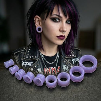 Lavender Opalite hollow Glass Ear Plug gauges ear tunnel gauges includes sizes 2 gauge though 25mm 1 inch ear stretching gauges stretching jewerly piercing plugs 00 gauge - size: 25 mm (1 inch)