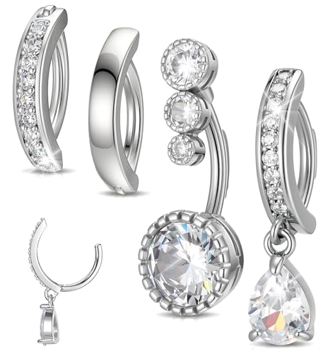 4PCS Belly Button Ring Hoop, 14G Clicker Belly Button Clicker, 316L Surgical