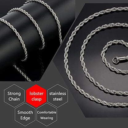 Twist Chain Necklace - Stainless Steel Rope Jewelry for Men & Women - size: 34 Inches, style: 3 mm Wide