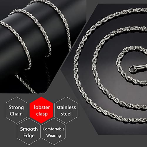 Twist Chain Necklace - Stainless Steel Rope Jewelry for Men & Women - size: 36 Inches, style: 3 mm Wide