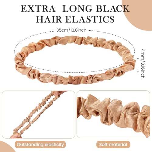 EBOOT 20 Pieces Large Satin Scrunchies Stretchy Hair Ties Softer Than Silk Seamless Hair Band for Women Elastic Ponytail Holder Headband for Thick Heavy and Curly Braid 11 cm in Diameter 4 mm in Width - style: Satin- Natural