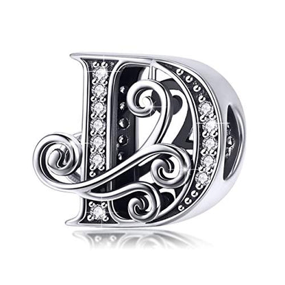 BISAER 925 Sterling Silver Initial Letter A-Z Charms for Bracelets Alphabet Beads Charm Jewelry Gifts - color: Letter D