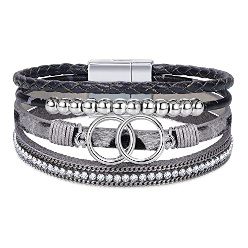 Bracelets for Women, Gifts for Mom Her Christmas Gift 2026 Leather Bracelets for Women Birthday Gift for Daughter Inspirational Wrap Bracelet Sister Friend Teen Girl Gift Layered Stocking Stuffers Jewelry - style: Black Leopard