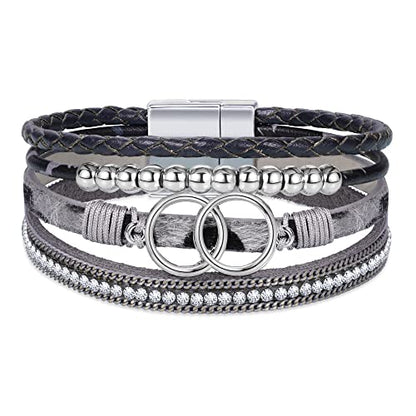 Bracelets for Women, Gifts for Mom Her Christmas Gift 2026 Leather Bracelets for Women Birthday Gift for Daughter Inspirational Wrap Bracelet Sister Friend Teen Girl Gift Layered Stocking Stuffers Jewelry - style: Black Leopard