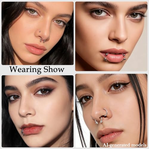 20G-00G Septum Rings horseshoes Nose Rings Hoops 316L Surgical Steel Snake Bites Lip Nipple Ring Cartilage Tragus Helix Rook Conch Daith Earrings Pa Piercing Jewelry for Women Men - style: 16G(1.2mm)-Dia:12mm