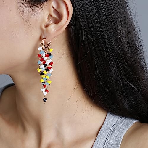 Fringe Hoop Dangle Earrings, Long Beads Tassel Chain Earrings for Women Sparkly Chandelier Earrings - color: Coloful