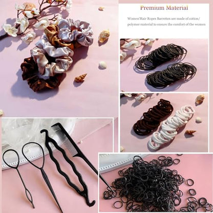 YANRONG Hair Accessories Set - 755 Seamless Ponytail Holders, Variety of Scrunchies, Bands, and Hair Ties for Thick and Curly Hair (light brown) - color: 755PCS (light brown)
