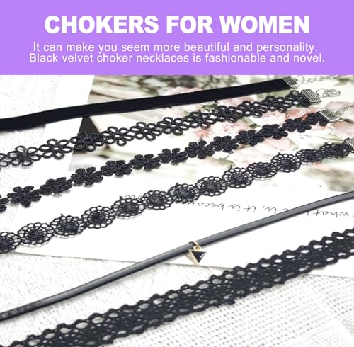 6 Pcs Black Lace Choker Set for Women Girls Goth Gothic Punk Jewelry Velvet Tattoo Cross Necklaces Emo Grunge Accessories