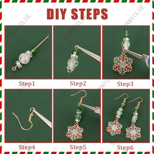 SUNNYCLUE 1 Box DIY 10 Pairs Christmas Charms Rhinestone Snowflake Charms Earrings Making Kit Enamel Snow Charm Bowknot Connector Charms Bar Links Glass Beads Earring Hooks for Jewelry Making Kits - color: 1.1-diy-10 Pairs Christmas Colorful Snowflake Ear