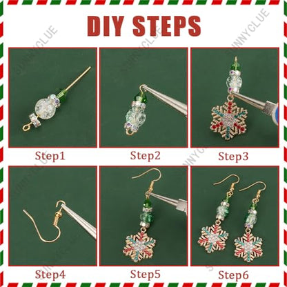 SUNNYCLUE 1 Box DIY 10 Pairs Christmas Charms Rhinestone Snowflake Charms Earrings Making Kit Enamel Snow Charm Bowknot Connector Charms Bar Links Glass Beads Earring Hooks for Jewelry Making Kits - color: 1.1-diy-10 Pairs Christmas Colorful Snowflake Ear