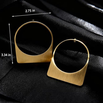 Large Earrings for Women Statement, Chunky Hoop 14k Gold Plated Big Geometric Hollow Brushed Metal Drop Dangle Studs Stainless Steel Jewelry for Womens Gift Christmas - color: Gold
