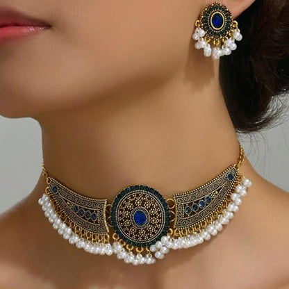 Frodete Indian Jewelry Sets for Women Traditional Bohemian Wedding Jewelry Set Indian Dresses for Women Oxidized Ethnic Party Prom Wear - color: C3