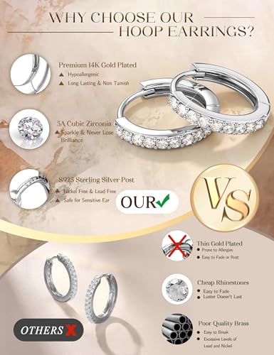 Jstyle Small Gold Hoop Earrings for Women, CZ/Plain Hoops Earring Stacks | Hypoallergenic Earing Hoops for Sensitive Ears, Secure Clasps, Huggie Earrings Stack Set for Cartilage, 14K Gold/Silver/Black - color: Silver Tone - with Sterling Silver Post