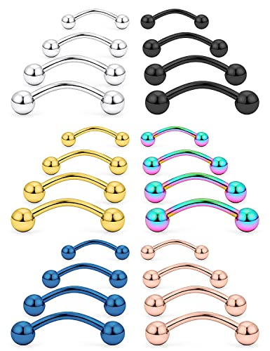 20G 16G 14G 12G Eyebrow Piercing Jewelry Surgical Steel Curved Barbell Eyebrow Ring Vertical Labret Lip Jewelry Rook Daith Earrings Piercing Jewelry for Women Men 6mm 8mm 10mm 12mm 14mm - color: 14G-Mix Color